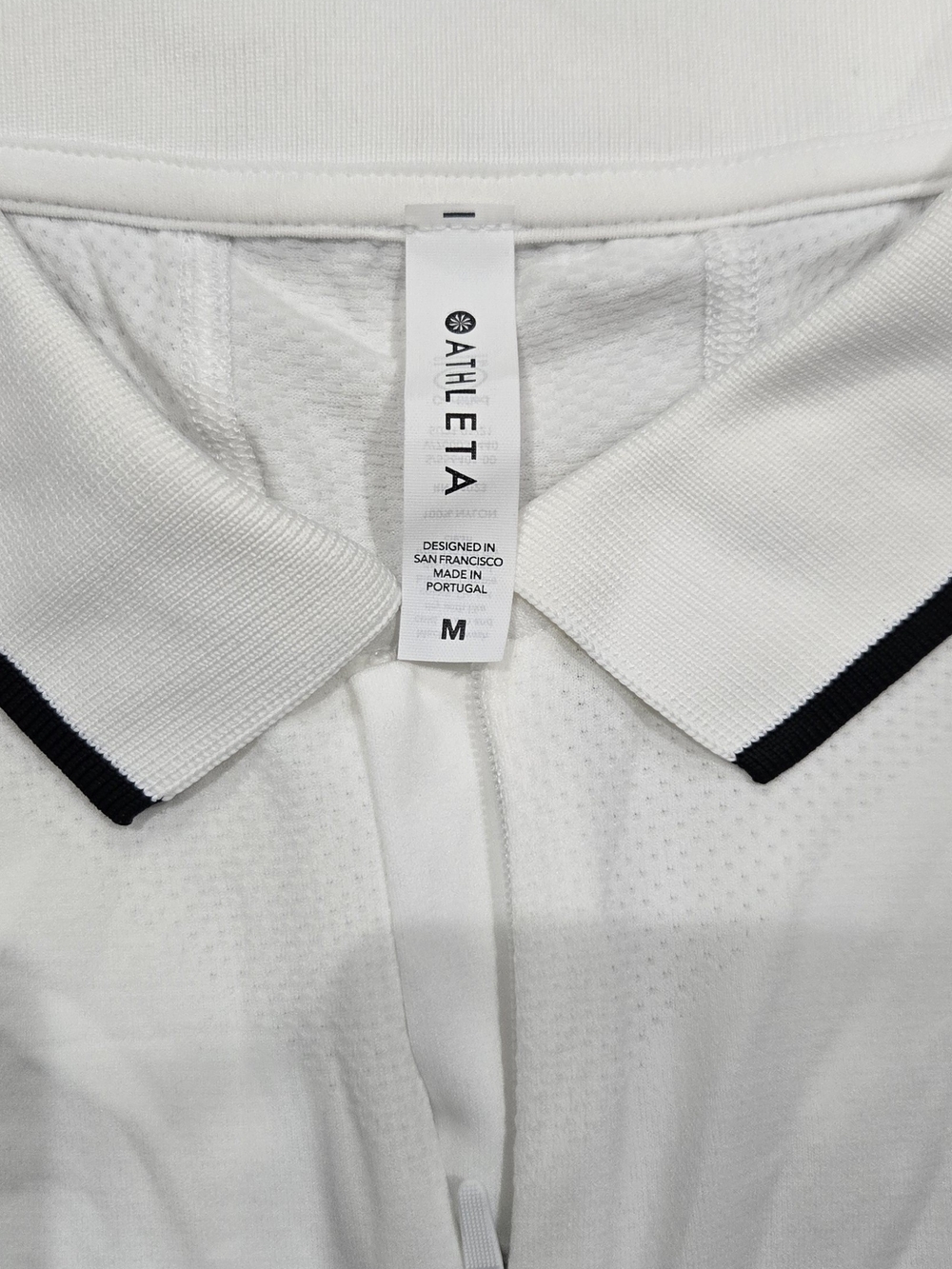 Athleta Momentum Polo Tee White Black Trim Quarter Zip Golf Tennis M NWT - Picture 4 of 15
